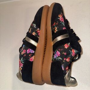 Johnny Was Black Floral Sneakers with Gold Accents